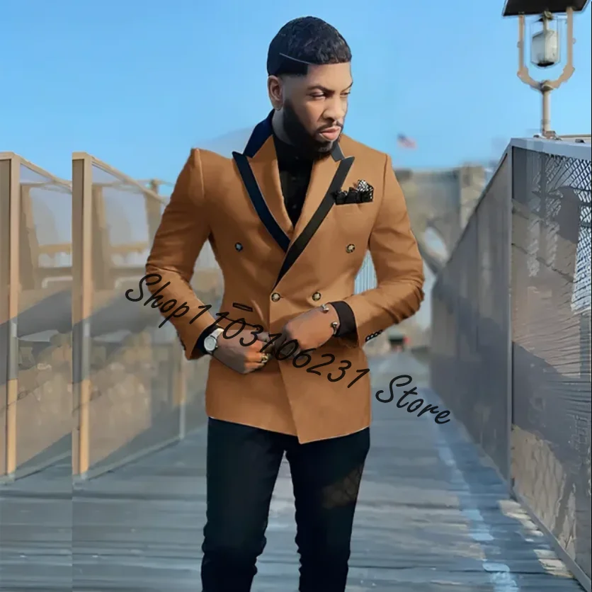 2 Pieces Men Suits Business Formal Slim Fit Double Breasted Male Blazer Formal Groomsemen Suits For Wedding Trajes De Hombre