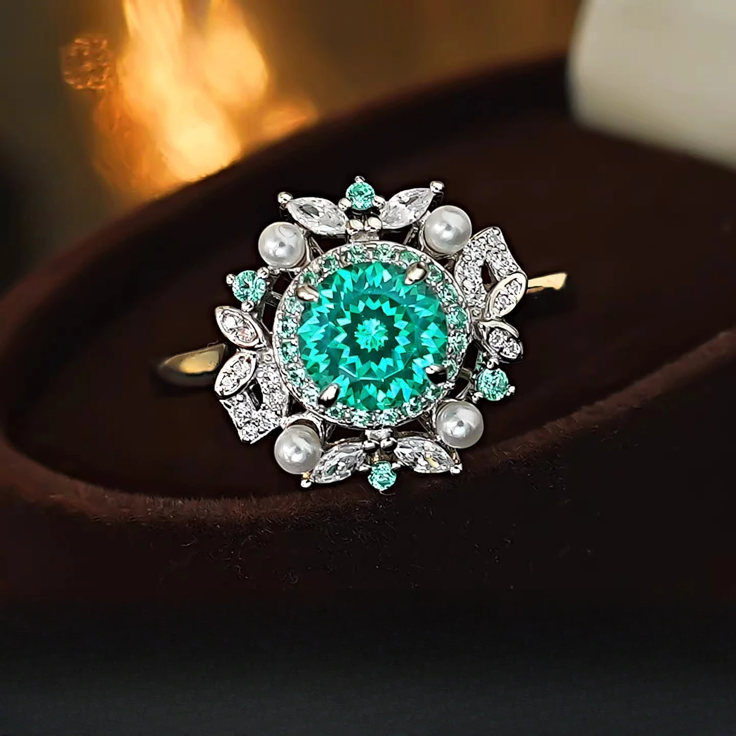 

925 sterling silver ring, 1 carat Paraiba color lotus cut color treasure, gentle jewelry for women