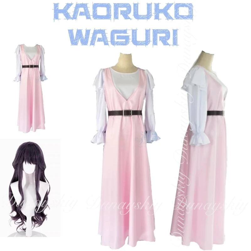 

Kaoru Hana wa Rin to Saku Anime Kaoruko Waguri Cosplay With Platycodon Purple Wig And Pink White Dress Cosplay Costume Full Suit