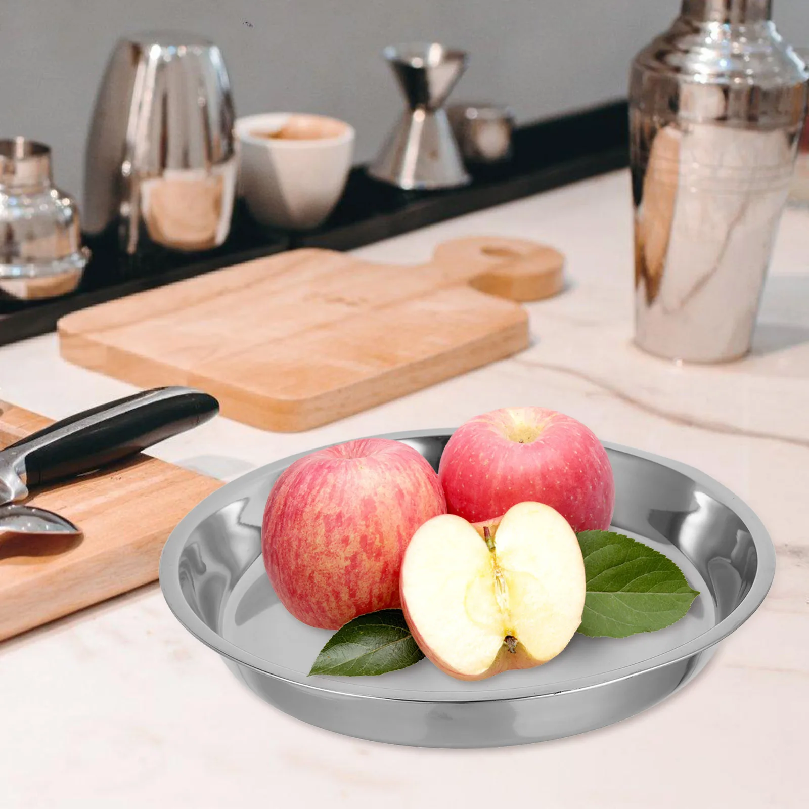 

Круглая тарелка премиум-класса из нержавеющей стали 26 см для использования в помещении и на открытом воздухе, сервировка фруктового салата, легко чистящаяся тарелка из нержавеющей стали