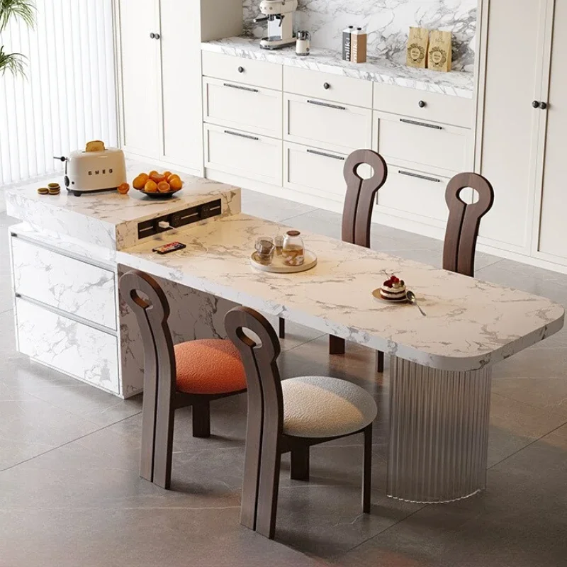 

Island Table Integrated Household Retractable Open Kitchen Guide Table Advanced Rock Slab Custom Sink Induction Cooker