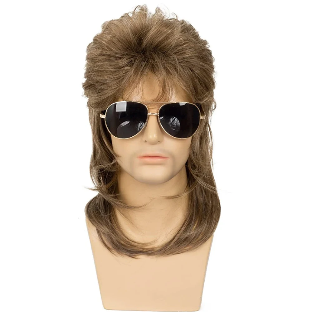 HAIRJOY Sallcks Herren Vokuhila Perücken Kunsthaar Lockiges 70er 80er Retro Cosplay Kostüm Perücke Rocker Disco Fancy Show Perücken – Detail 15