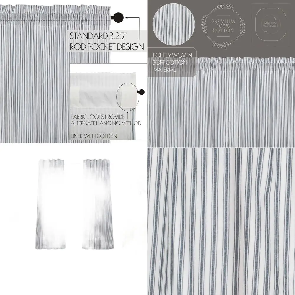 

Комплект синих оконных панелей с затемняющими шторами, хлопковые полосатые шторы в стиле фермерского дома, 63x36