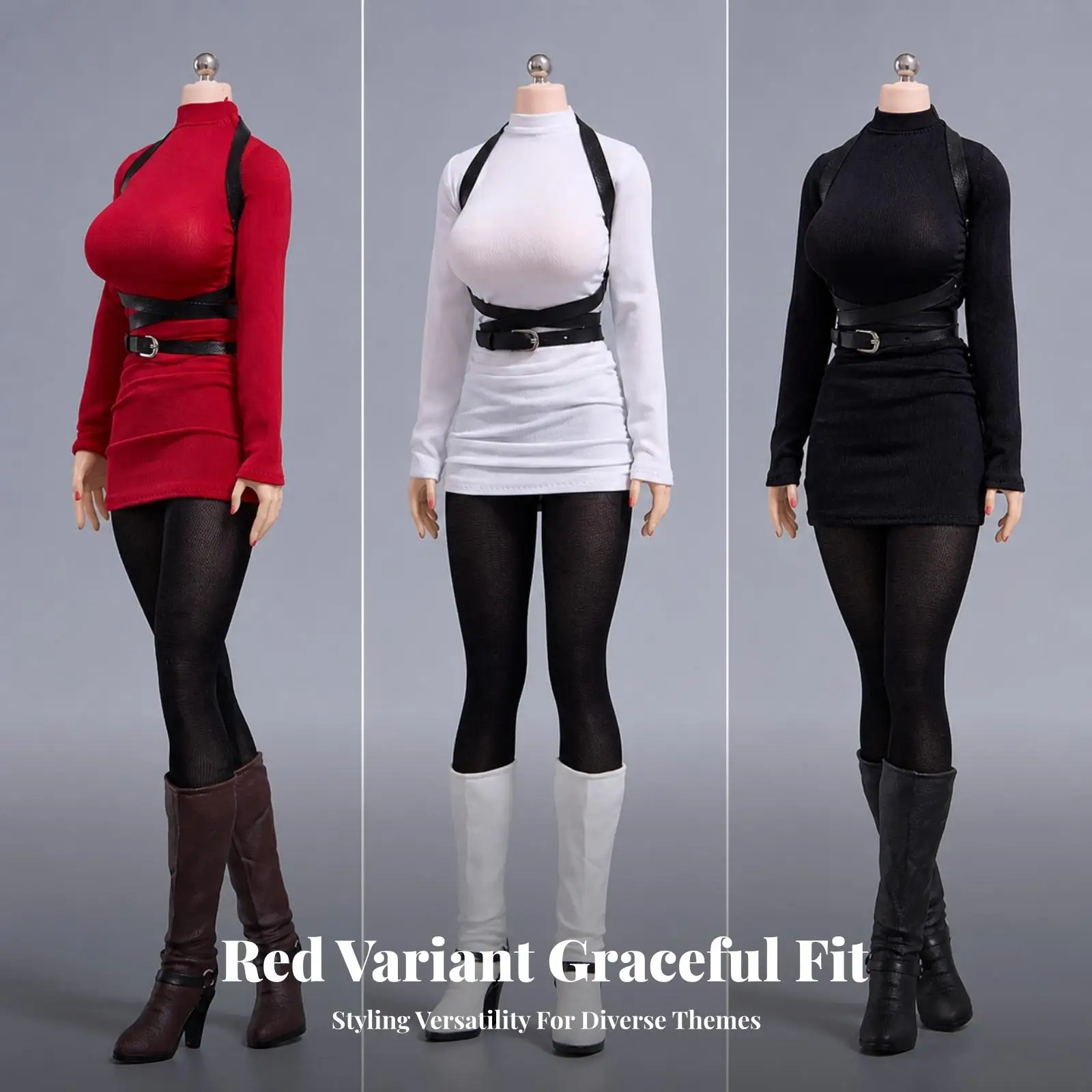 Doll Outfit Form-Fitting Mini Dress with Waist Strap High Neck Doll Dress Slim Silhouette for Customizers, Photo Setups