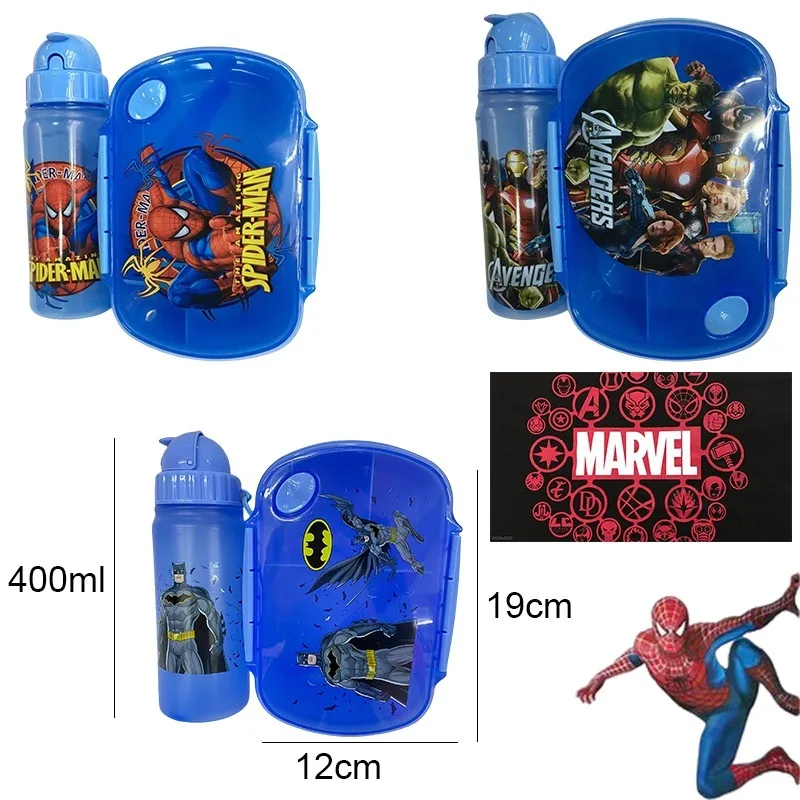 Marvel Spider Man Water Bottle Lunch Box Set Anime Cute Bento Box Portable Student Boys Girls Picnic Box Fresh Birthday Gifts