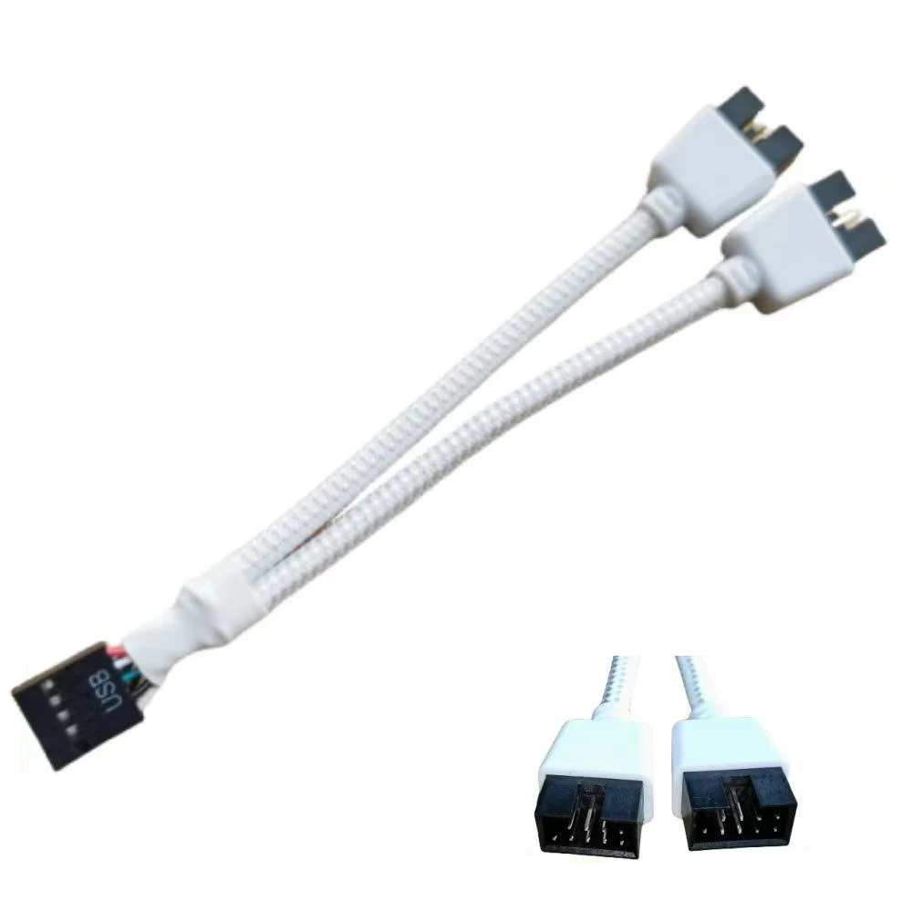 Divisor de Cable USB de 9 pines a doble 9 pines, caja de ordenador, placa base, 1 en 2 salidas, transferencia de datos, escudo trenzado, Cable, HUB, línea de extensión