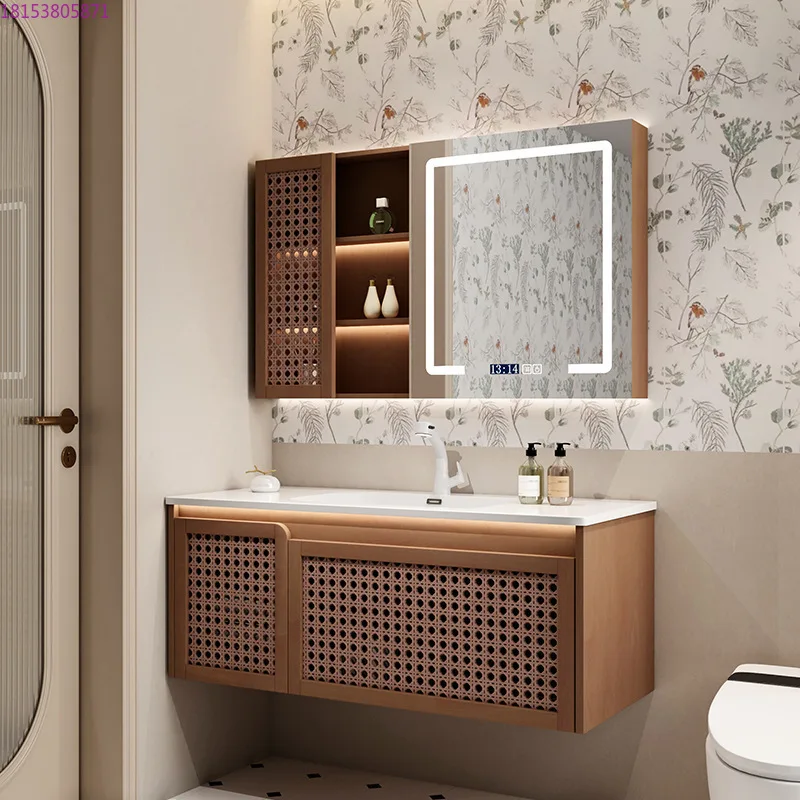

Japanese-style medieval rattan bathroom cabinet ceramic integrated basin combination washstand washstand