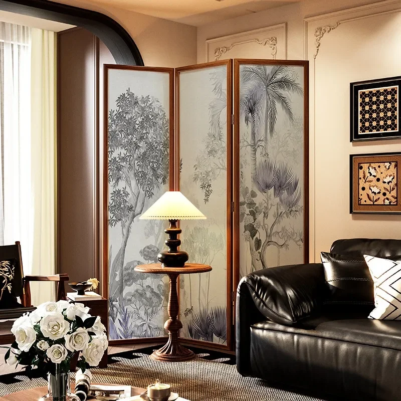 French medieval solid wood folding mobile screen, household sofa side blocking corner decoration, entrance porch partition