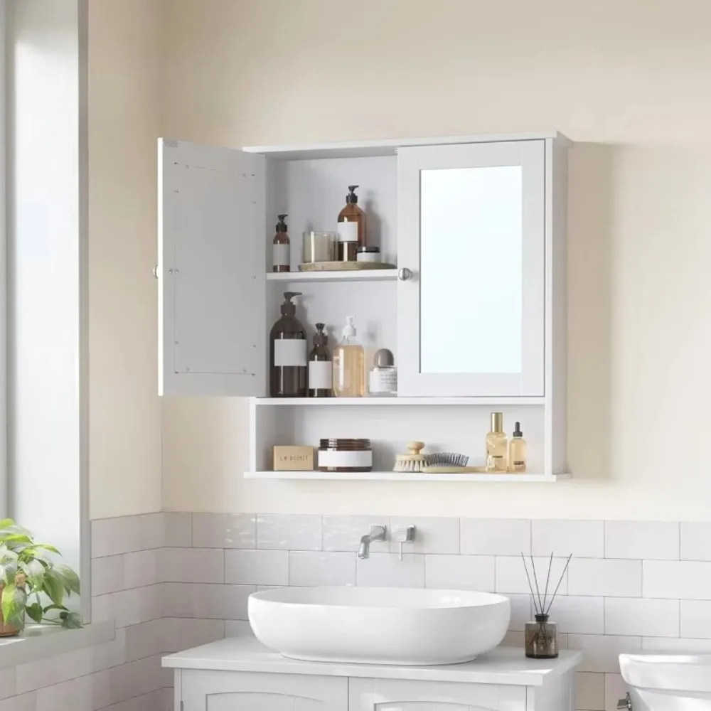 

Bathroom cabinet with mirror, wall cabinet with 2 mirrored doors, adjustable shelves, open compartment, wall-mounted