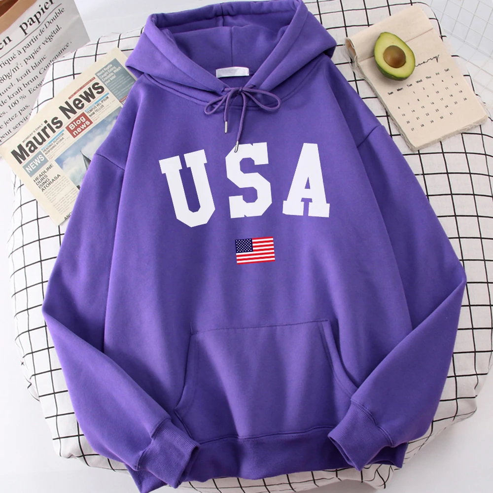 Usa American Flag Patriotic Print Women Sweatshirt Harajuku Casual Hoody Fashion Loose Hoodie Autumn Vintage Warm Female Top