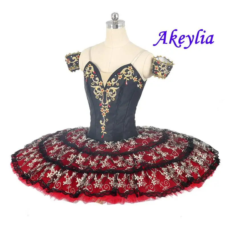 Non-elastic stain Paquita black red professional ballet tutu competition girls pancake tutu classical Don Quixote costume JN0461