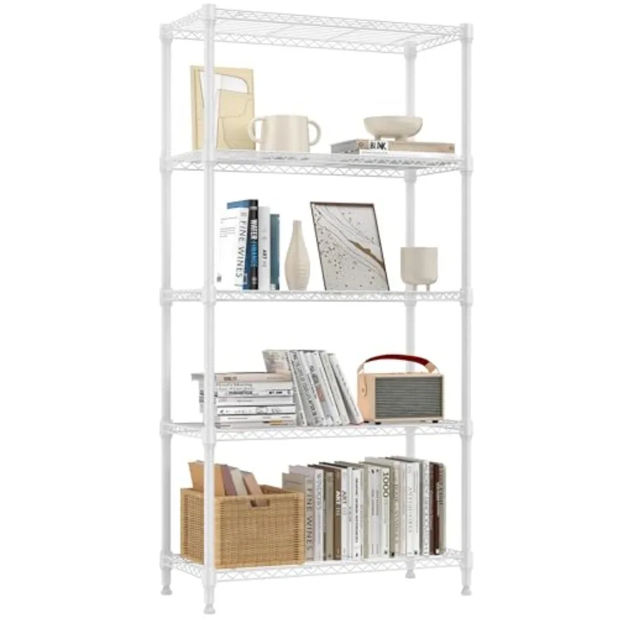 

1250 ls 5 Tier Self Metal Stora Sees Wire Rack Clot Orgazers for Gara Kitcen atroom Laundry Wite 11.8" D x 29.5" W x 59.5"