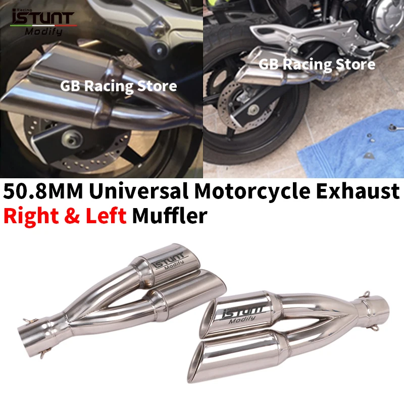 51mm Universal Motorcycle Exhaust Muffler Dual Escape Moto Right Left Slip for BMW f800gs f700gs z900 z1000 fz1 vespa r3 mt07