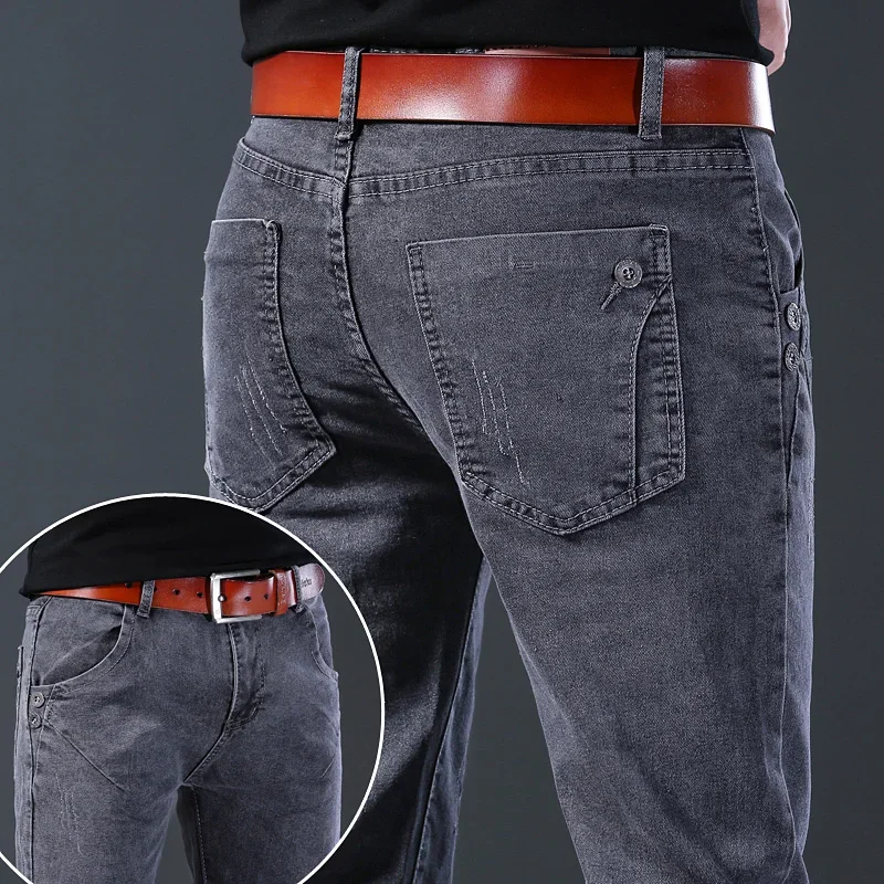 2025 nuevos hombres primavera y otoño versión coreana comodidad hombres estiramiento juvenil moda delgada pantalones vaqueros ajustados ropa de diseñador