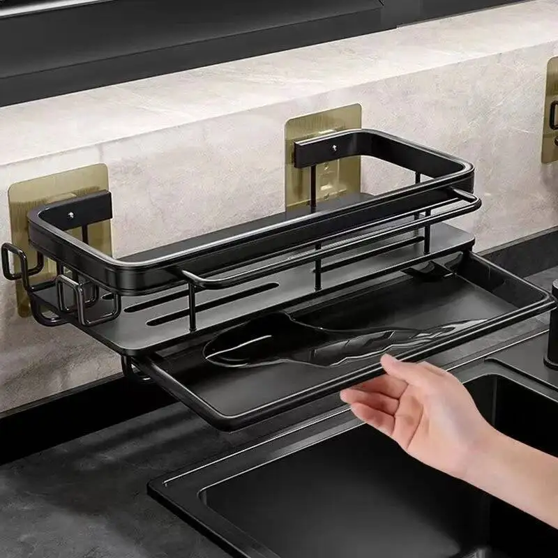 

Kitchen Storage Shelf Hanging Sponge Organizer Alumimum Sink Drain Rack Basket Bathroom Shampoo Towel Holder