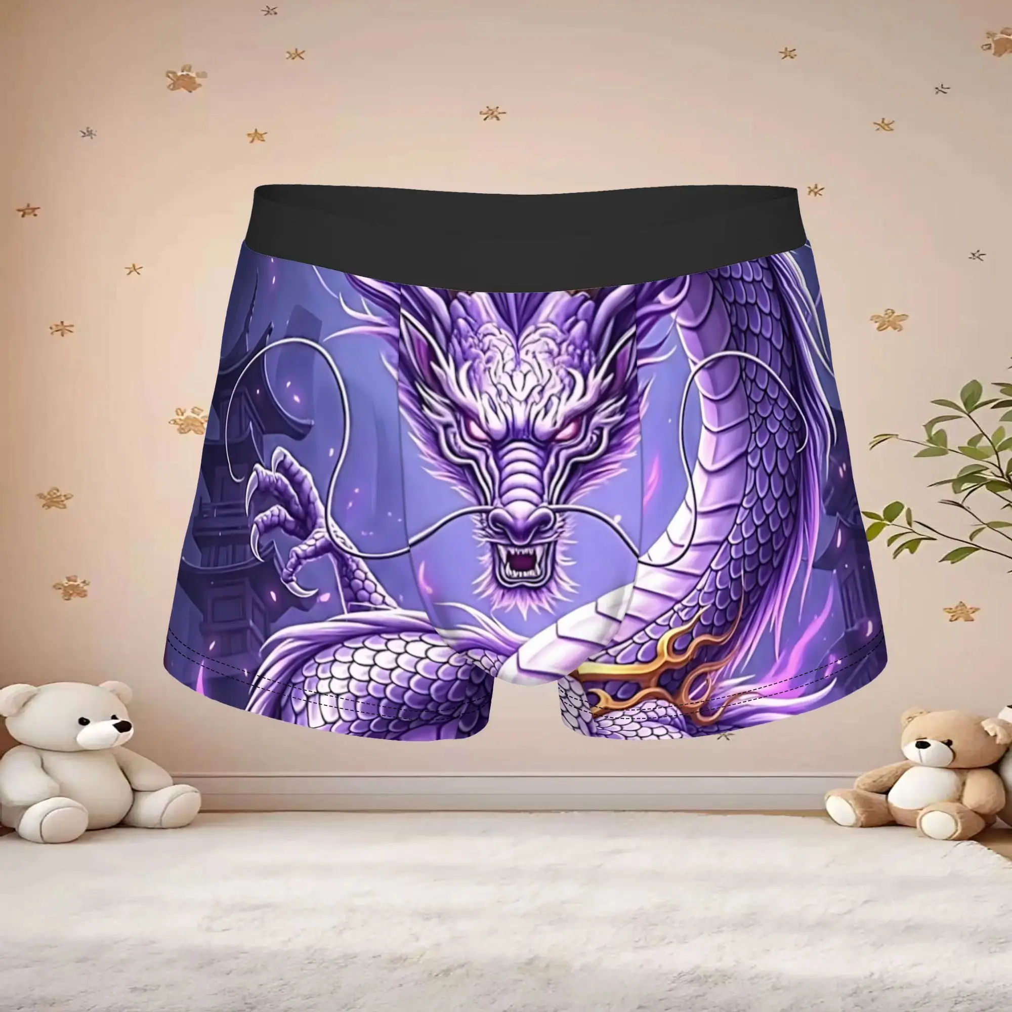 1pc Popular Chinese Purple Glow Dragon Graphic boxers  adults  Homme Panties Men's Underwear Comfortable Shorts Boxer Briefs