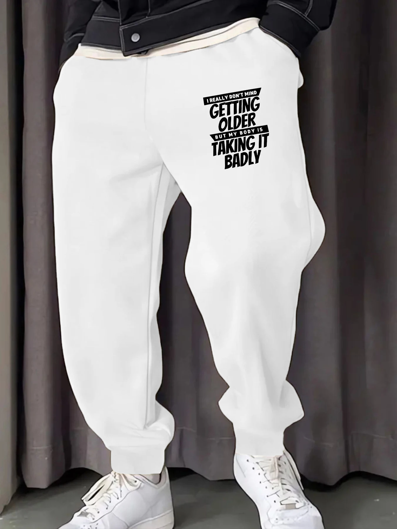 

Helpless About Aging Funny Printing Man Sweatpants Soft Fleece Pant Autumn Jogging Britches Warm Comfy All-Match Long Pants