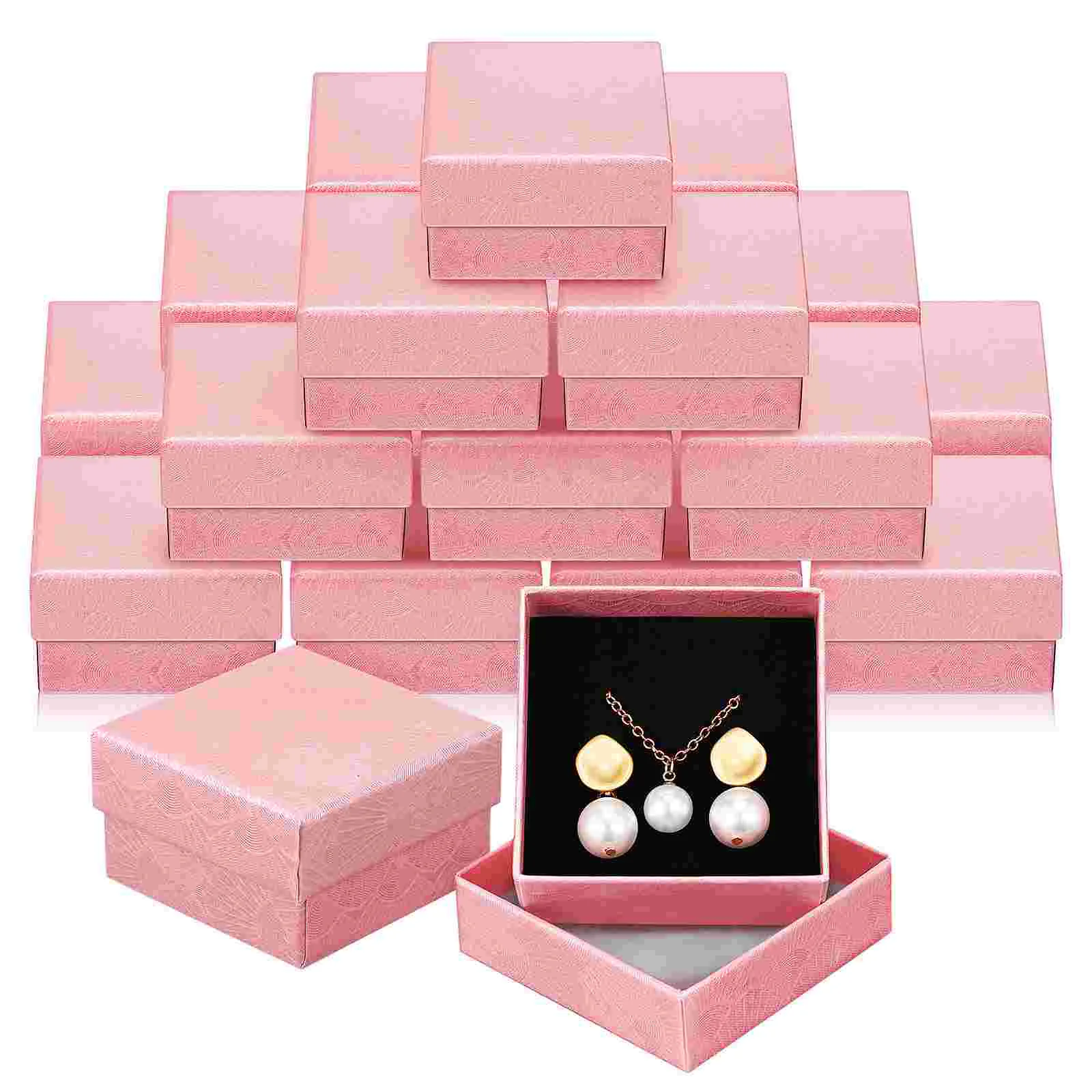 24 Pcs Jewelry Storage Box (5*5cm Pink) Pieces Gifts Ring Case Holders Small Boxes Paper Organizer Man