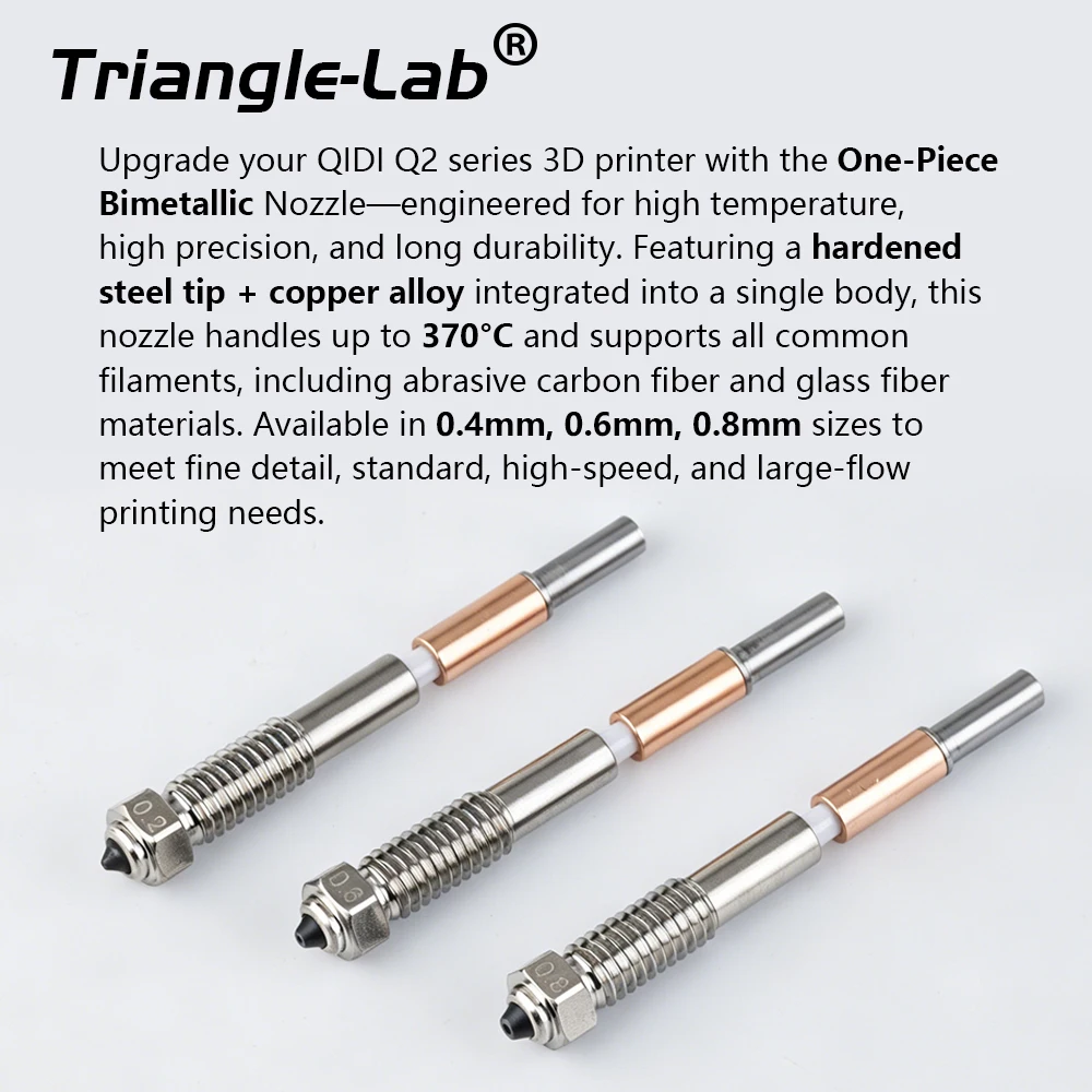 Trianglelab®For QIDI Q2/Q2C Bimetallic Nozzle 0.2/0.4/0.6/0.8mm Hotend Nozzles Quick Removal Ceramic Insulation Integration view 3