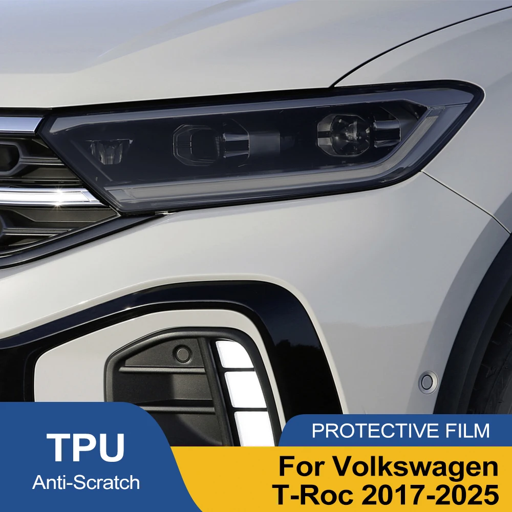 Anti-Scratch High-Gloss Car Headlight Protective Film Smoke Black Pre Cut For Volkswagen T-Roc 2017-2025 Auto Vinyl Wrap Film