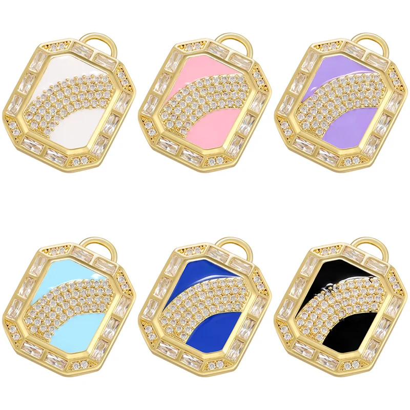 ZHUKOU gold color enamel cross pendant moon rainbow CZ charms for handmade necklace jewelry making findings wholesale VD1106