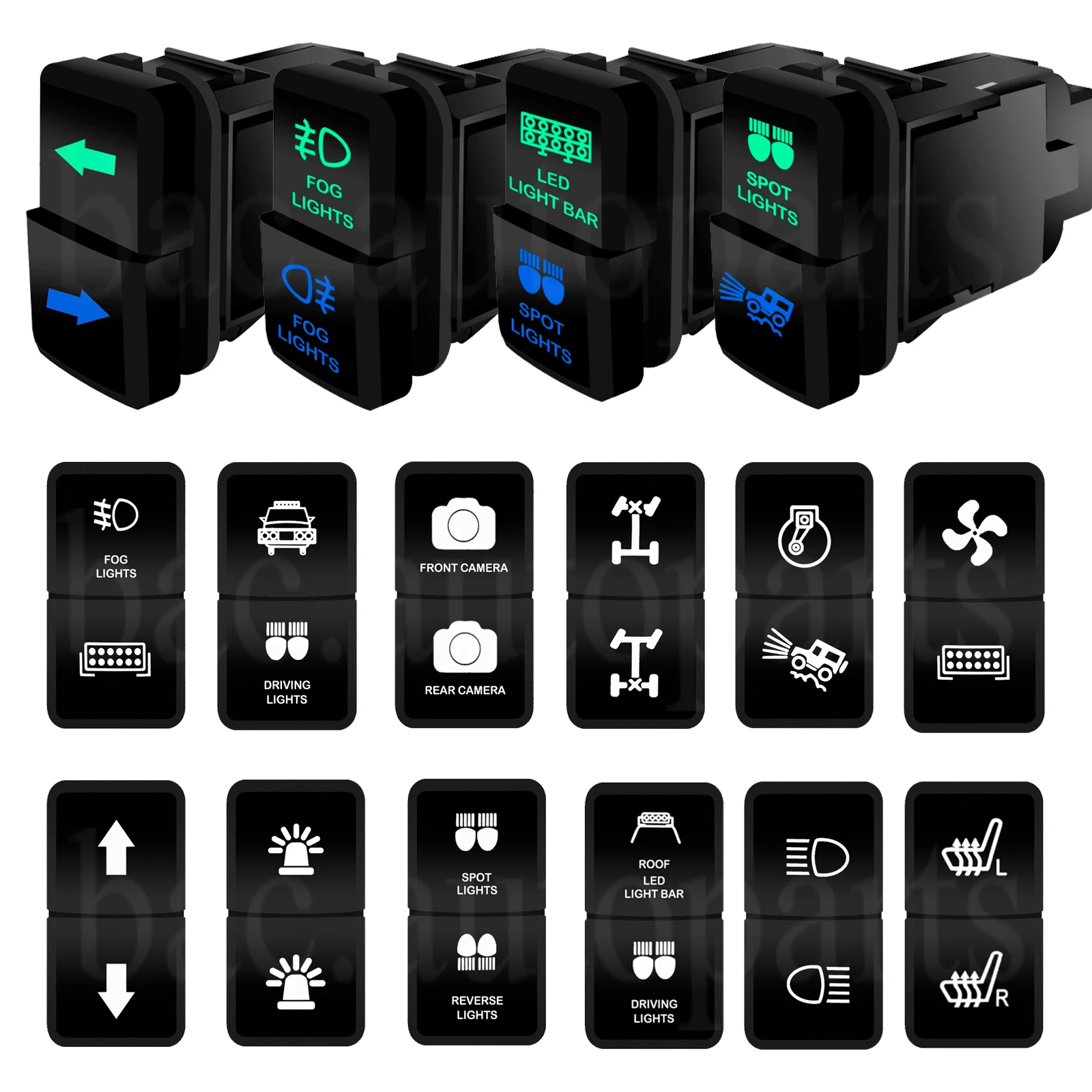 

12V Dual Push Button Switch Green/Blue LED Light for FJ Cruiser Toyota Hilux Vigo 4Runner Prado RAV4 Bus Campers Car Accessories