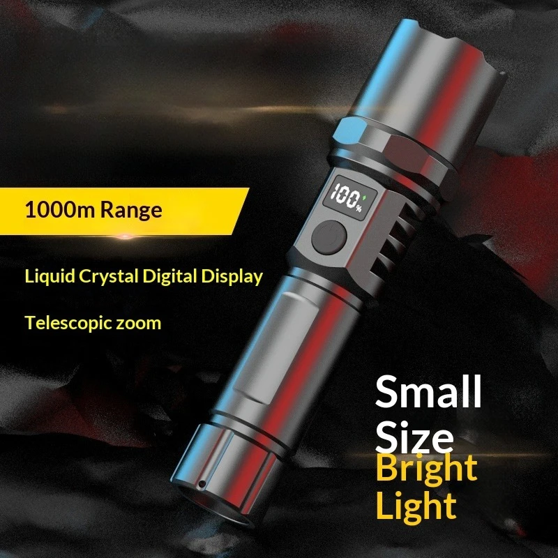 LCD Display Rechargeable Strong Light Portable Flashlight Long Battery Life Handy Illuminator