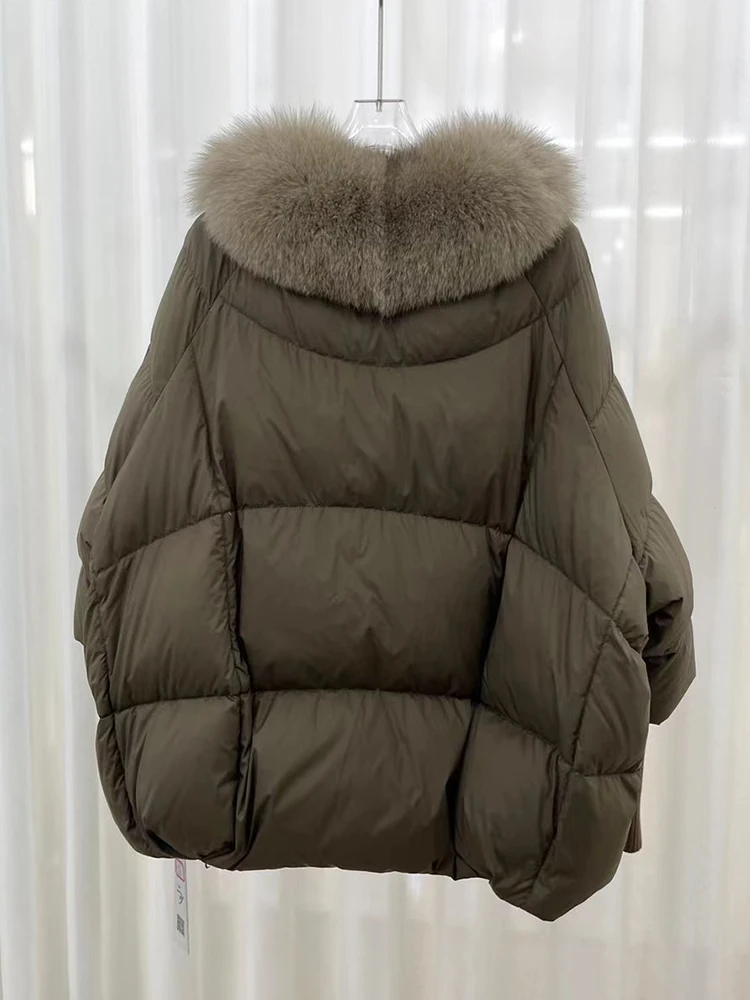 Chaqueta de plumón de ganso para mujer, abrigo grueso con cuello de zorro Natural Real, prendas de vestir de lujo, Abrigo acolchado, moda de invierno