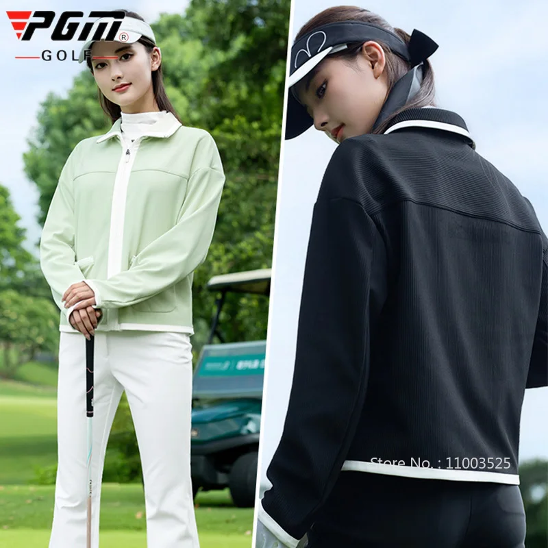 PGM New Golf Jacket for Women Spliced Zipper Fashion Coat Ladies Lapel Long Sleeves Windproof Jackets Fashion Casual Tops