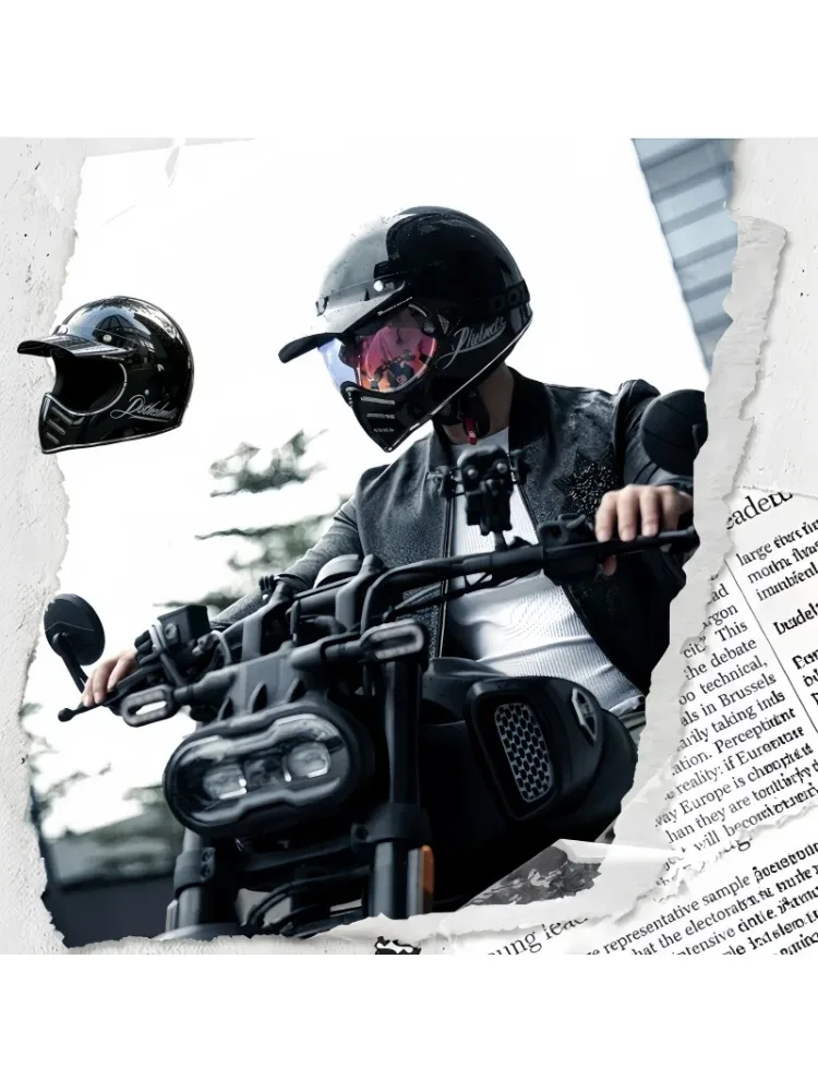 Retro para Hombre, Casco de Motocicleta para Paseo, Casco Pequeño Japonés con Boca Puntiaguda, Casco para Motocross