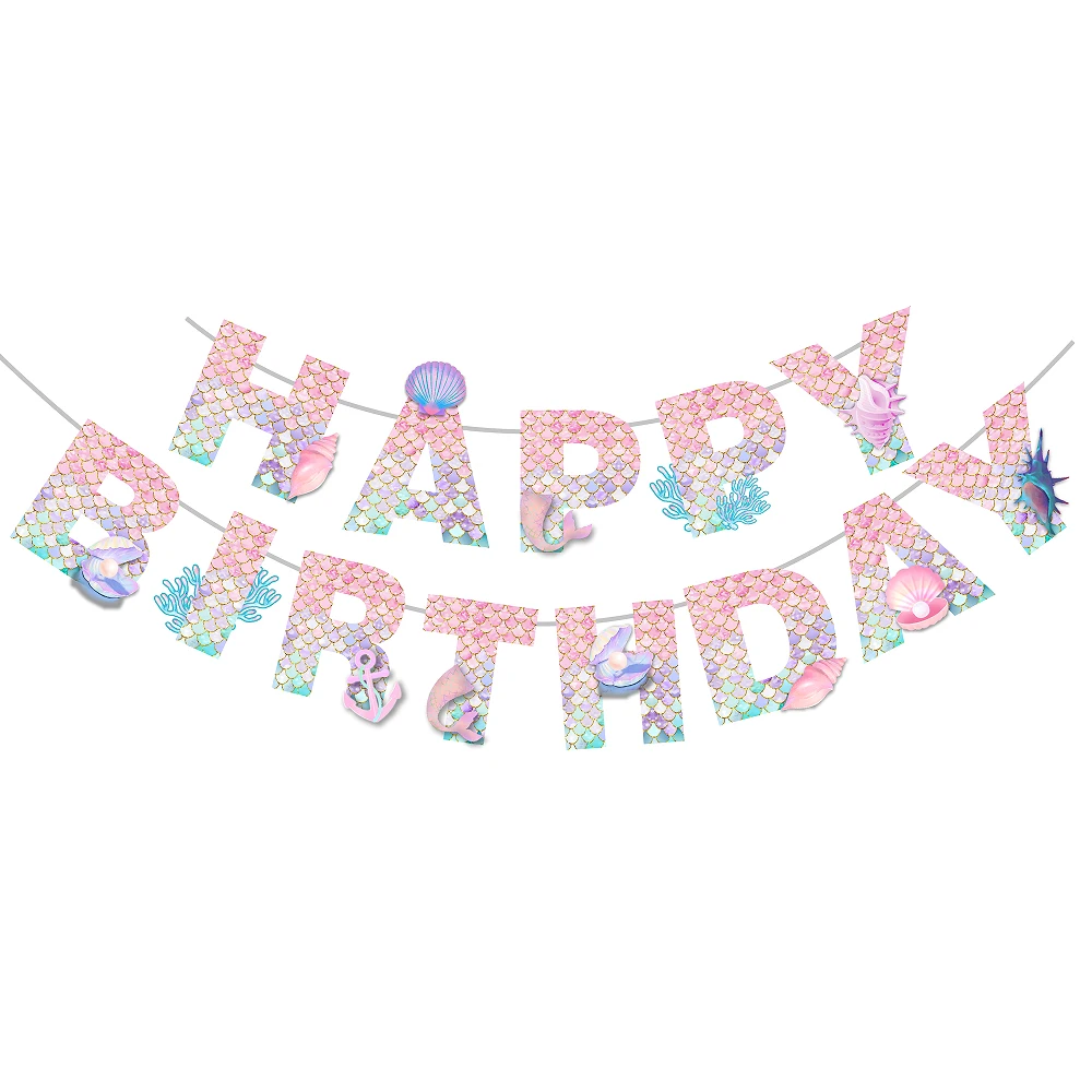 Lila Meerjungfrau Geburtstags-Tischdeko Party Mädchen Pappteller Becher Servietten Tischdecke Geburtstagsbanner für Kinder Ballonset Hintergrund – Detail 25