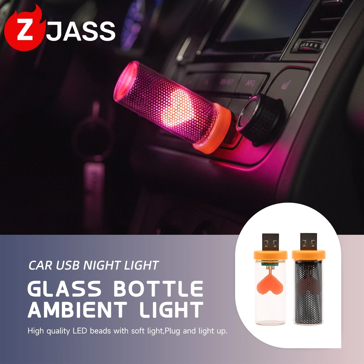 Heart Shape USB Glass Bottle Night Light Soft Warm LED Light Easy Plug-in for Car Laptop Power Bank Compatible 5V