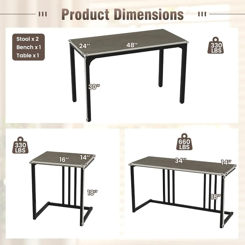 طقم طاولة طعام لـ 4 أشخاص، طاولة عشاء مستطيلة مع مقعدين ومقعد واحد، أثاث المطبخ الصناعي وغرفة الطعام