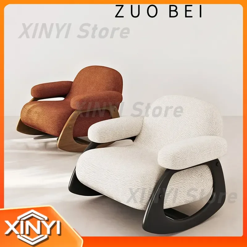 Medieval Fabric Single Sofa Chair for B&B Hotel Rest Area Armchair Solid Wood Designer Creative Rocking Chair