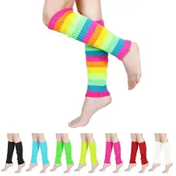 Halloween Costume Neon Ribbed Leg Warmers Y2K Harajuku Japanese Leg Covers Boot Socks Party Sports Yoga Knit Long Socks