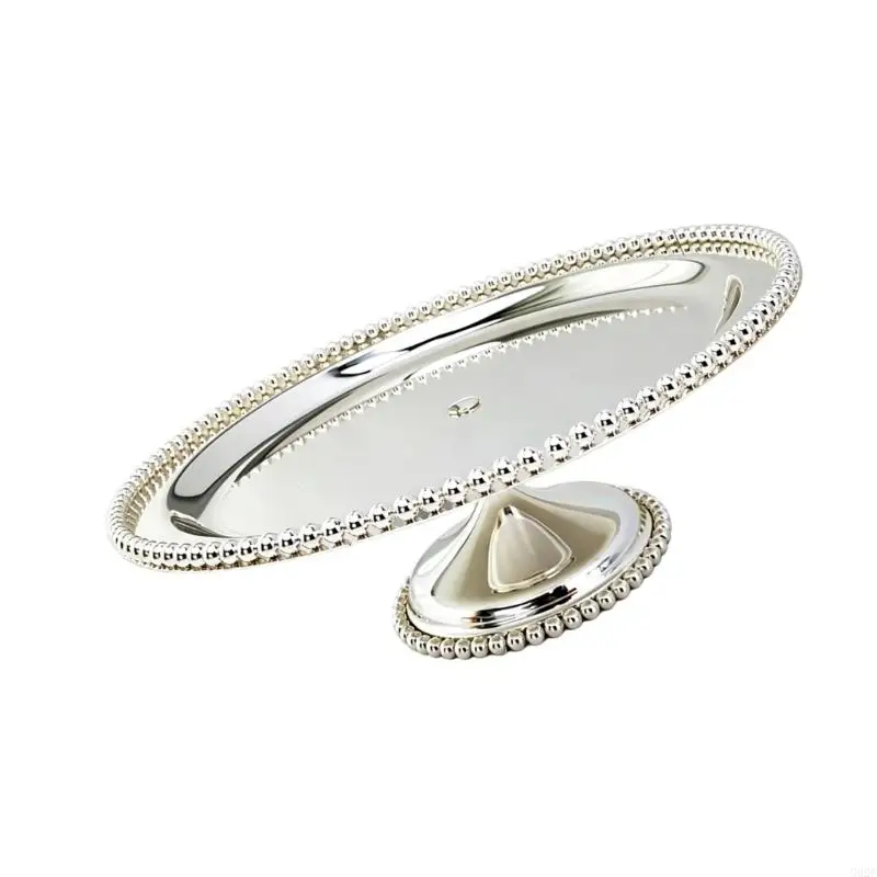 G92C 304 Stainless Steel Decorative Tray for Candy Rustproof Easy to Clean Round Cake Stand with Beaded Edges