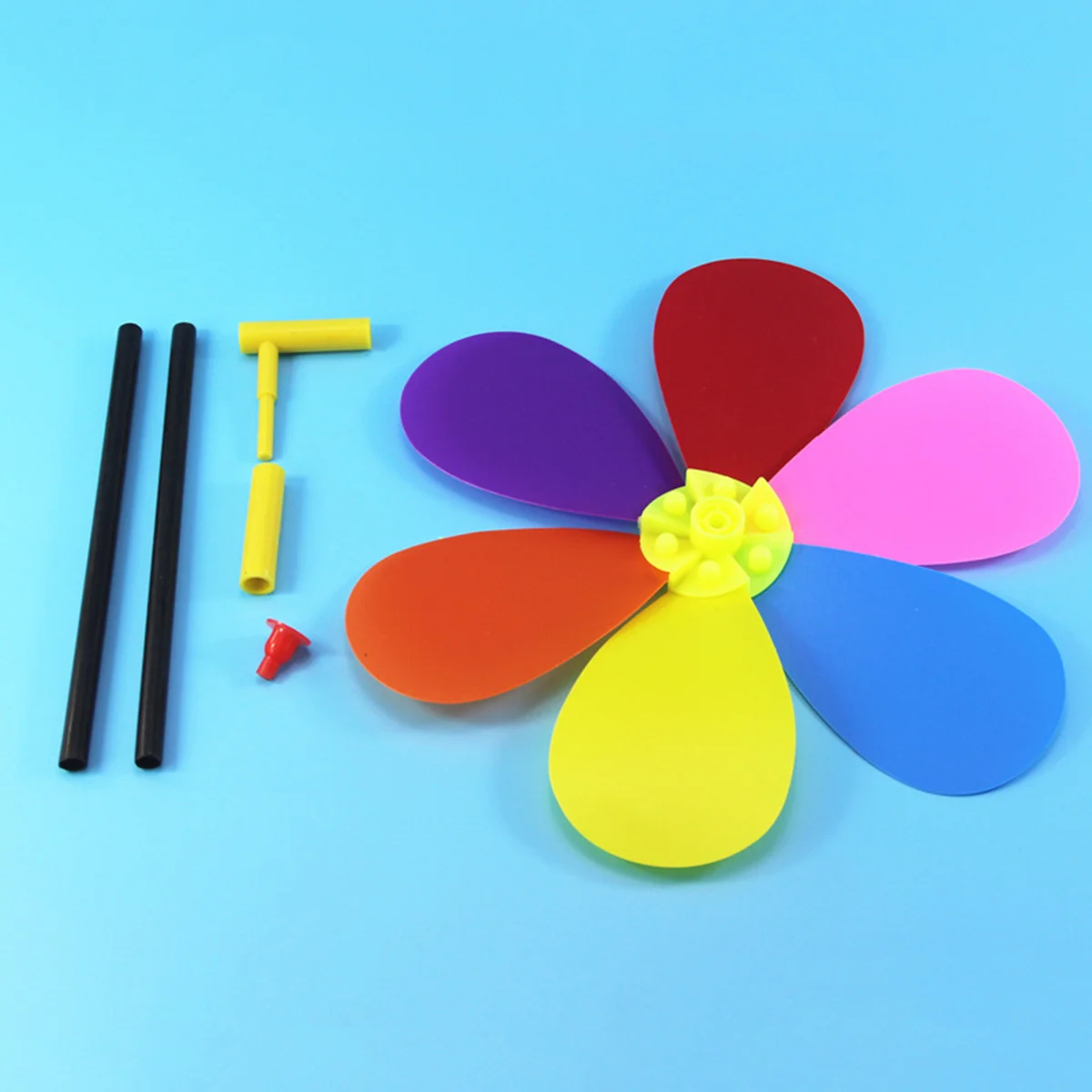 طاحونة هوائية بلاستيكية ملونة بستة بتلات على شكل زهرة عباد الشمس للأطفال للجري في الهواء الطلق وديكور حديقة الفناء خفيف الوزن