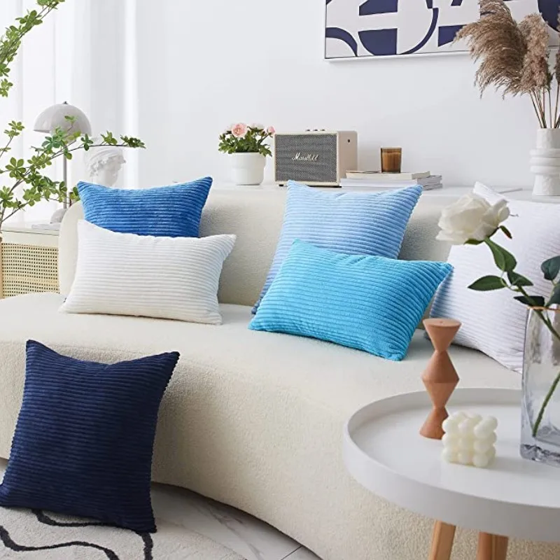 Fliederrosa, weicher Cord-Kissenbezug, einfarbig, gestreift, modernes Dekor, Geschenk, Kissenbezüge für Couch, Sofa, Schlafzimmer, Wohnzimmer – Detail 6