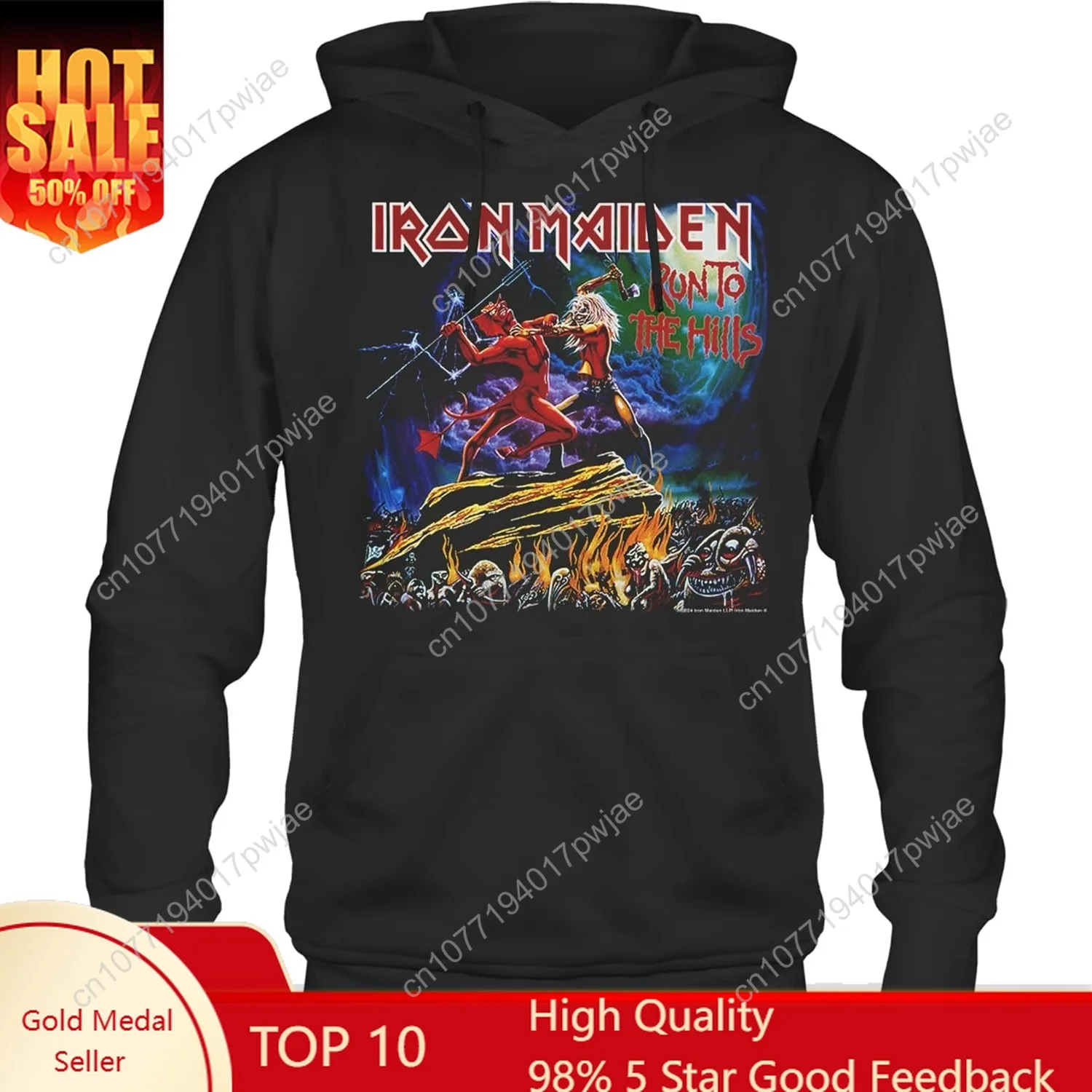 

2Bhip Iron Maiden Hoodie Run to The Hills Adult Front & Back Print Hooded Sweatshirt Heavy Metal Band Apparel