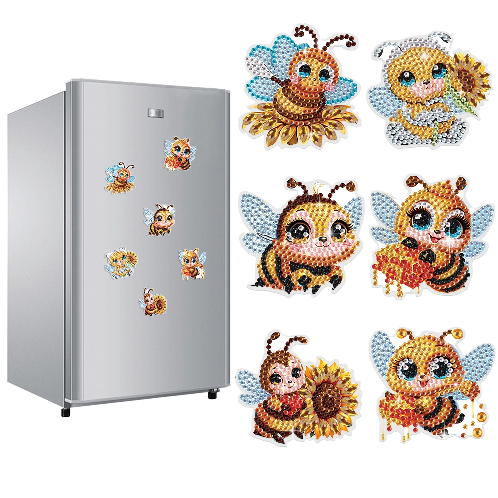 

6Pcs Diamond Painting Fridge Stickers Kit,Cute bee Diamond Art Special Shape Diamond Fridge Stickers Diamond Decor Handmade Gift