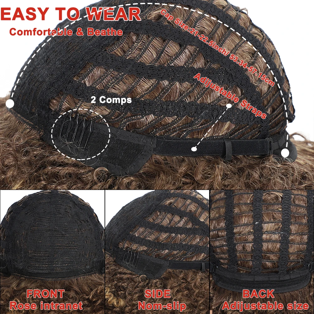 شعر مستعار مجعد مع الانفجارات الأفرو مجعد الباروكات للنساء السود الألياف الاصطناعية رقيق شعر مستعار قصير مجعد للحزب اليومي تأثيري #6