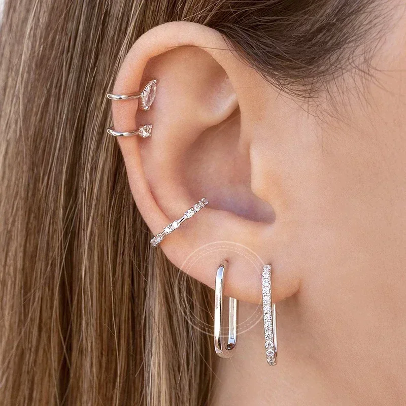 925 Sterling Silver Needle Vintage Metal Round Hoop Earrings for Women Personality Cartilage Piercing Huggie Earrings Jewelry