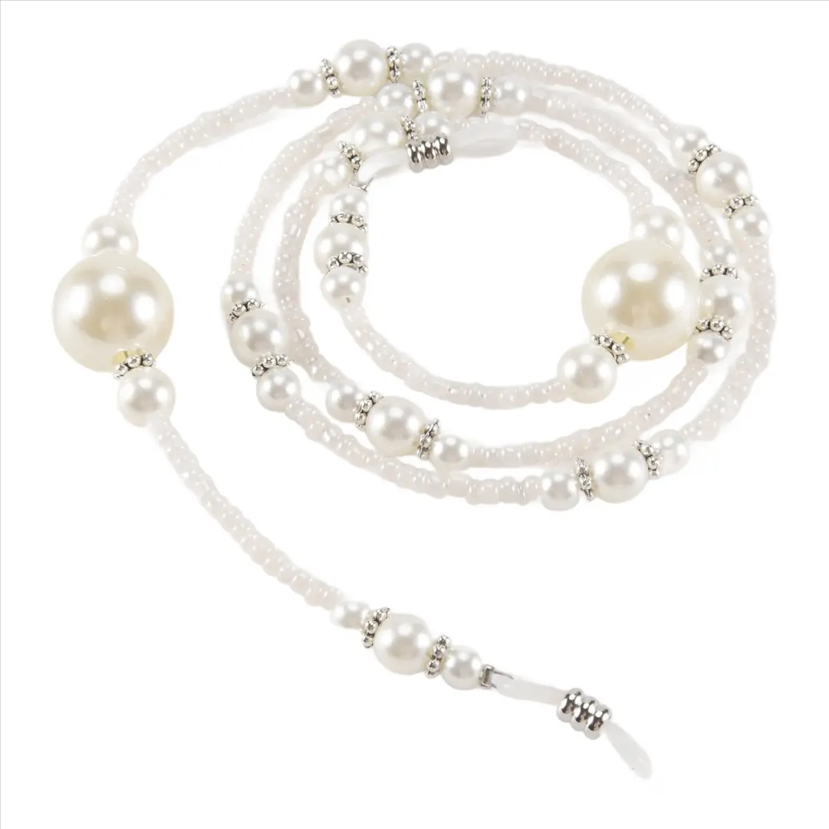 A74U 1x White Pearl Beaded Sunglass Eyeglasses Reading Glasses Chain Cord Holder