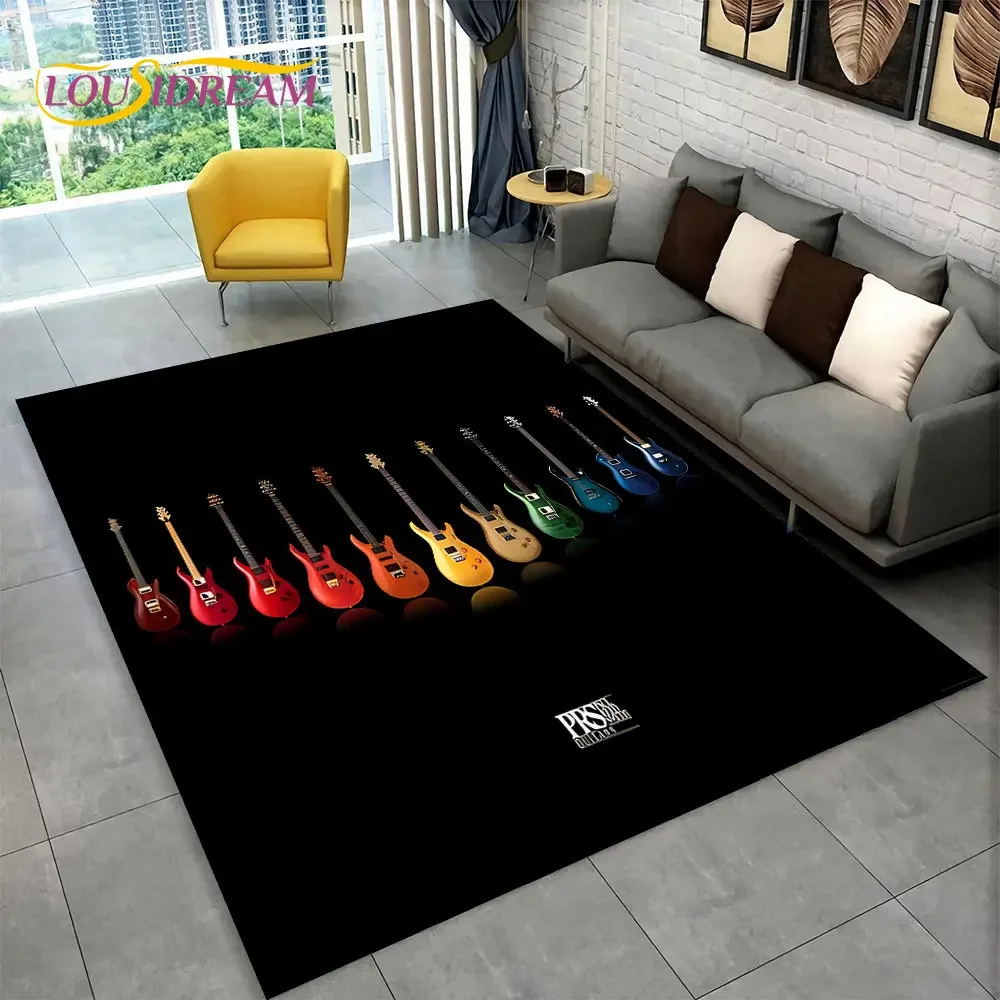 Classical Guitar Electric Guitar Bass Area Rug,Carpet Rug for Living Room Bedroom Sofa Doormat Decor,Kid Game Non-slip Floor Mat