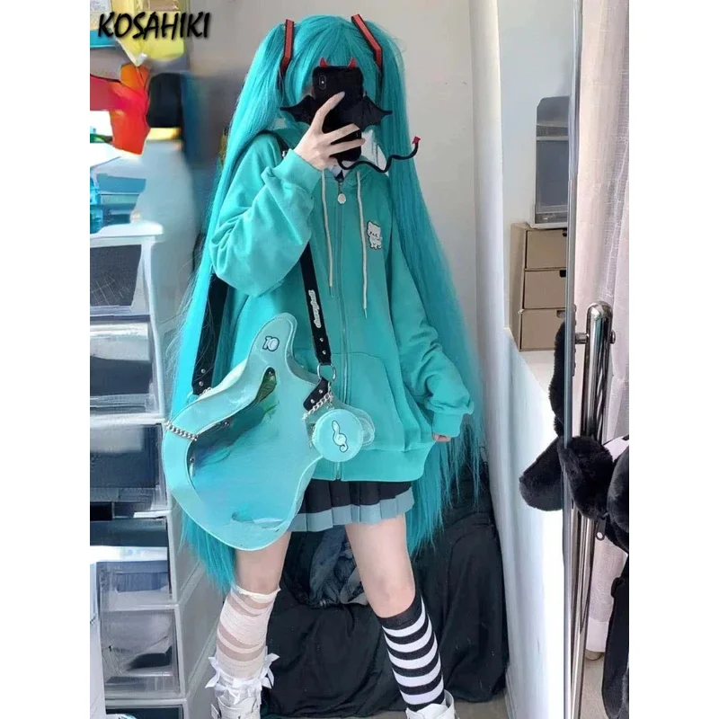 

2024, женские толстовки с вышивкой мультфильмов Y2k, эстетические винтажные топы в стиле гранж, свободные повседневные толстовки на молнии, уличная одежда в стиле Харадзюку