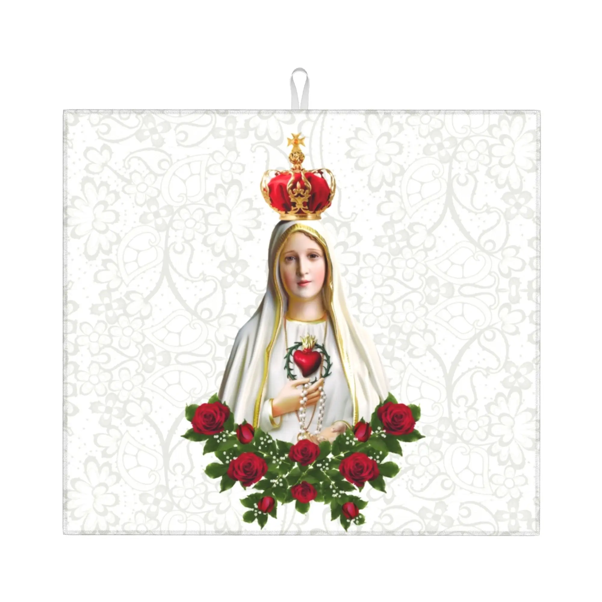 Drying Mat For Kitchen Our Lady of Fatima Virgin Mary Barware Portugal Rosary Catholic Washable Kitchen Sink Drying Pad