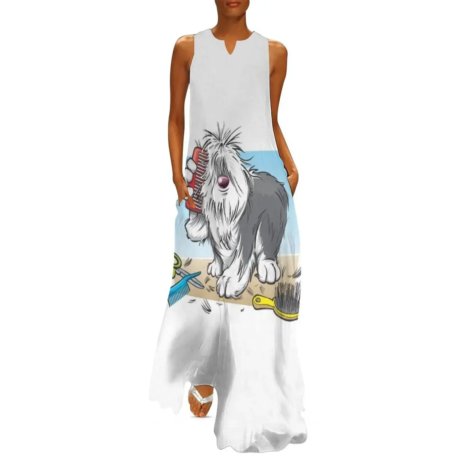 

Old English Sheepdog or bobtail. Funny & cute cartoon. Shaggy dog breed. Long Dress evening dresses luxury 2025 Dress