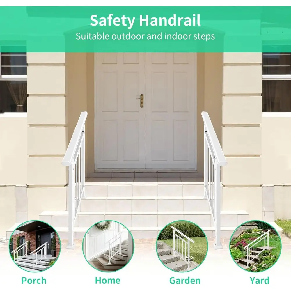 Metal Stair Railing with Kit, 3-Step Handrail for Outdoor Steps, Wrought Iron Railings