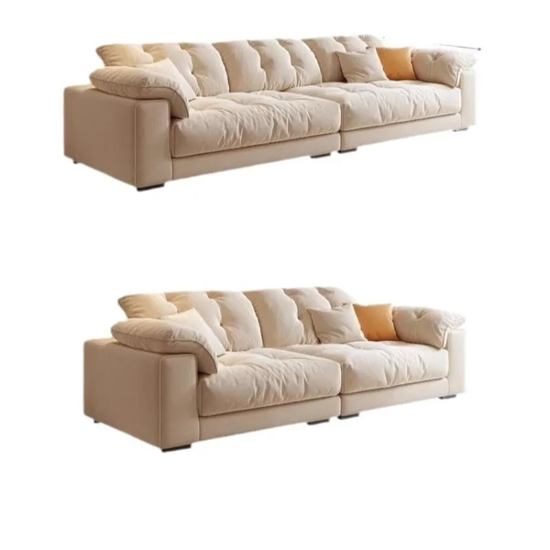 

Cream wind cloud sofa removable and washable new tofu block straight row fabric sofa