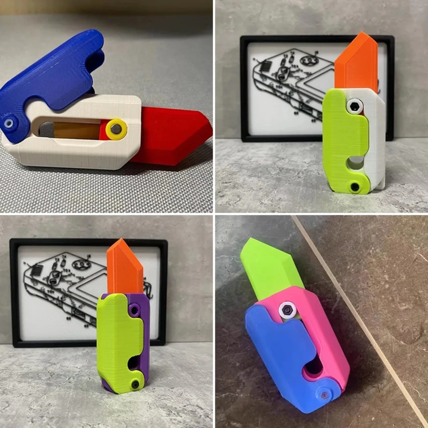 3D Printing Gravity Knife Small Radish Knife, Gravity Folding Radish Knife, Push Card Decompression Fidget Mini Claw Knife Toy